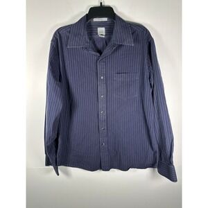 GAP Shirt Mens L Fitted Long Sleeve Pinstripe Button Up Cotton Navy Pocket